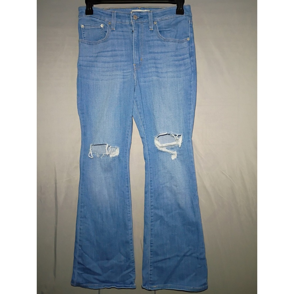 Levis Jeans Womens 30 Blue 726 High Rise Flare Distressed Light Wash Stretch